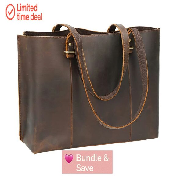 Full Grain Leather Tote Bag for Women Work Satchel Shoulder Handbag